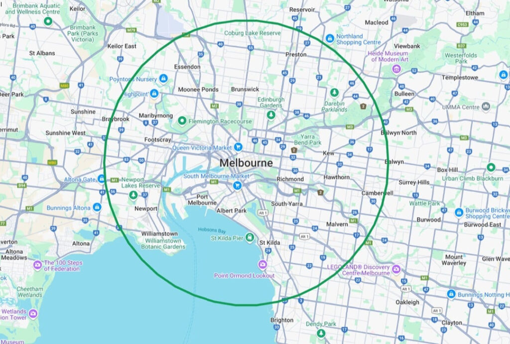 Cleaning service map of Melbourne for Whistle Clean Australia